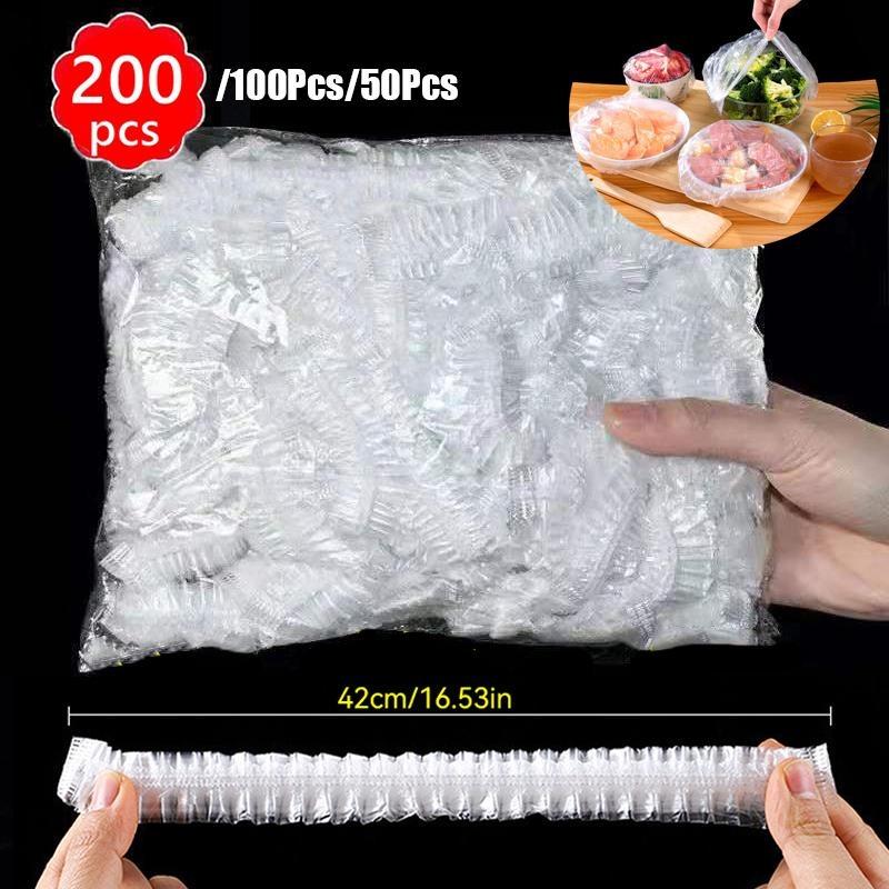 

50/100/200 шт. одноразовые крышки для пищевых продуктов, пластиковая упаковка, эластичные крышки для пищевых продуктов, миски с фруктами, чашки, крышки для хранения, кухонная сумка для хранения свежести