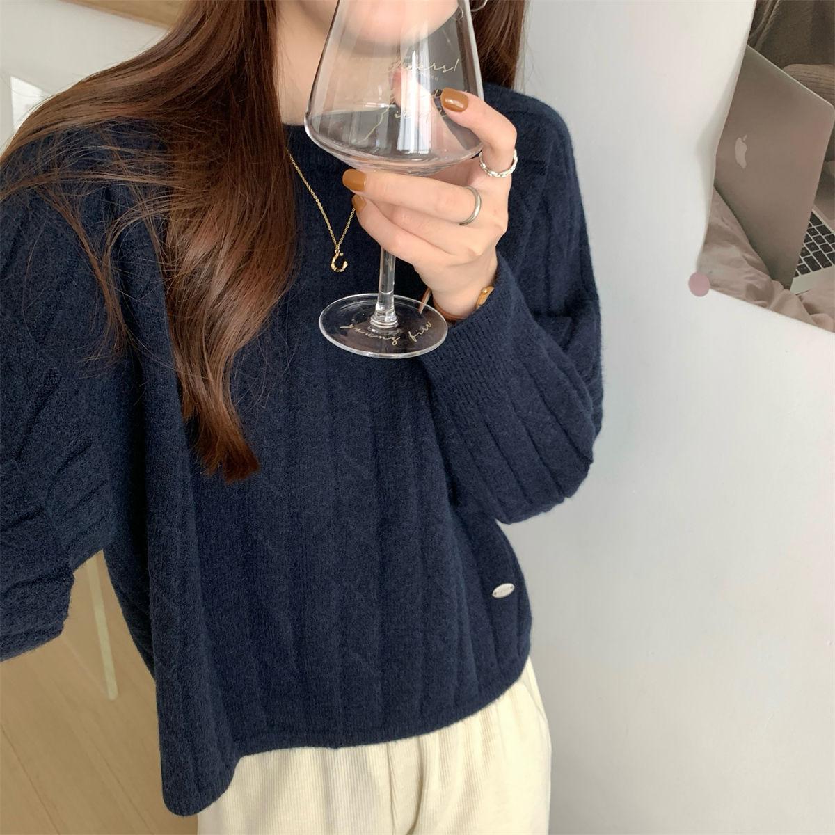 

Свитер женский вязаный косами, корейский, с круглым вырезом, осенне-зимний, в стиле кэжуал, в рубчик One size темно-синий