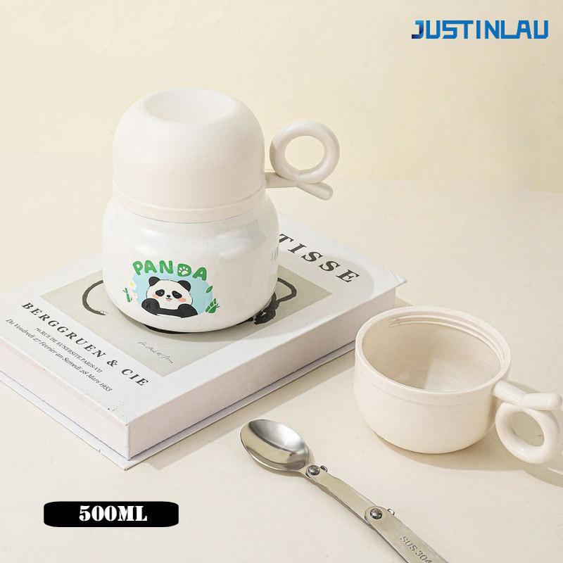 

500ML Cute Panda Insulated Lunch Box 316 Stainless Steel+Food Grade PP Sealed Bowl Lid with Spoon Camping Portable 500ml белый