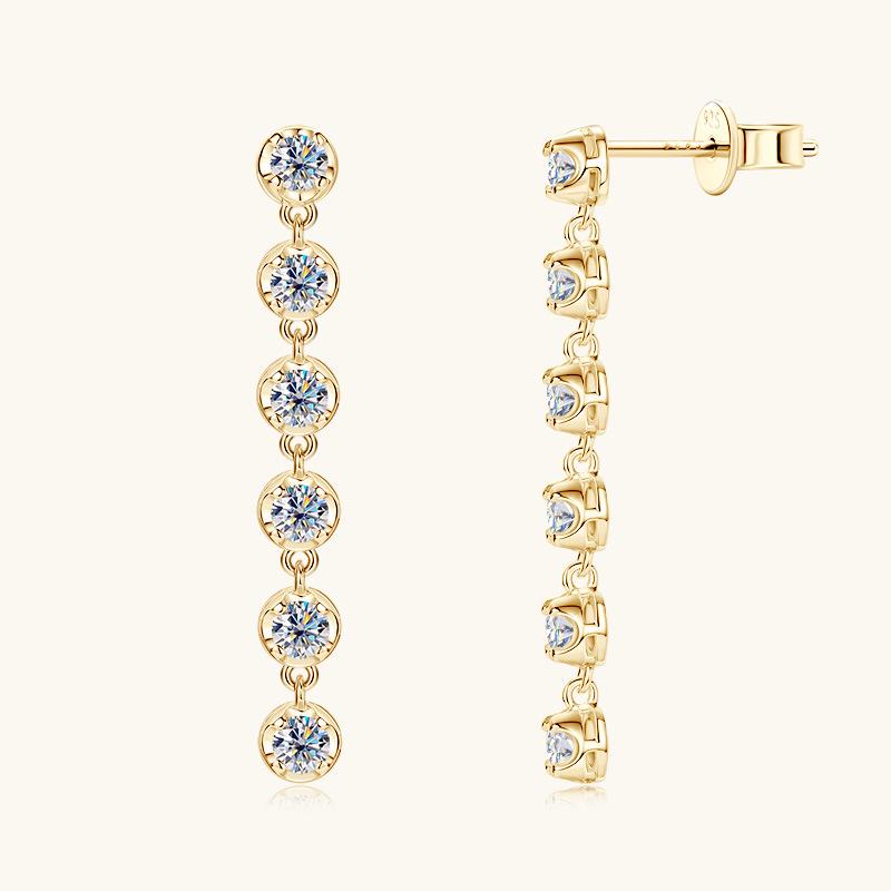 European & American Style Moissanite Tassel Stud Earrings for Women, S925 Sterling Silver Round Jewelry