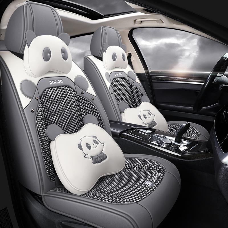 2022 New Cartoon Leather Ice Silk Car Seat Cushion Set, Four Seasons