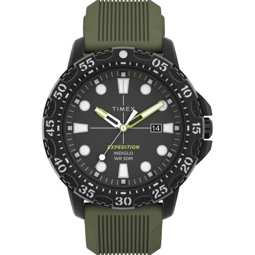 

Мужские часы Timex Expedition Gallatin 44 мм - Черный корпус, Черный циферблат, Черный силиконовый ремешок, Черный/зеленый.
