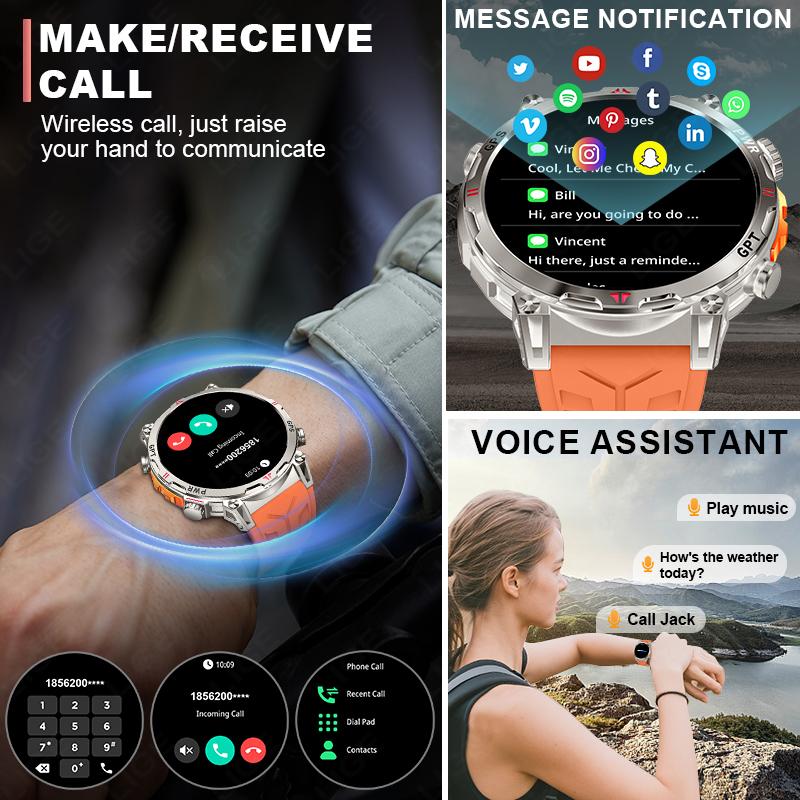 Built-in GPS Smart Watch BT Call Smartwatch 3ATM Waterproof Outdoor Compass Smart Fitness Sport Tracking Men Watches 530mAh