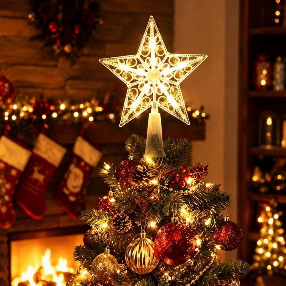 Warm White Christmas Tree Topper Transparent Five Point Star Topper Festive Decorations