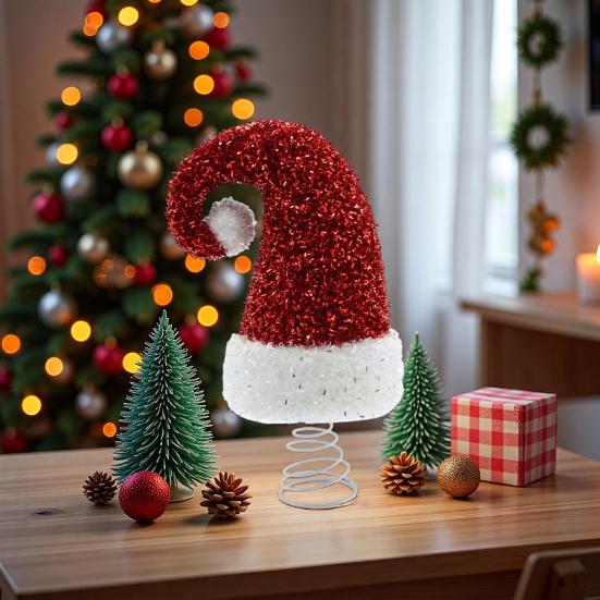 Christmas Hat Tree Top Star Sequin Decoration Festive Atmosphere Xmas Hat Tree Topper Holiday