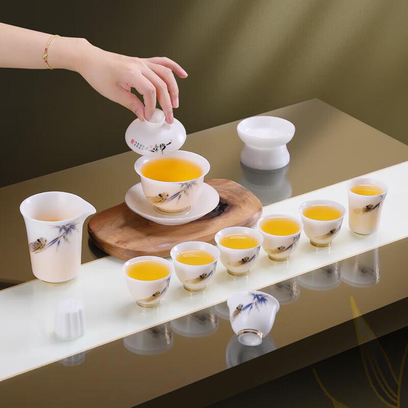 Chaxun Ice Jade Plain Fired Ceramic Gaiwan Tea Set