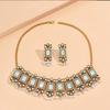 European Style Alloy Gemstone Necklace And Earrings Set With Artificial Pearl Dangles For Women