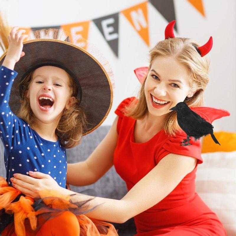 Realistic Feathered Crow Eerie Artificial Corbie Bird for Party Accessories Frightening Indoor Outdoor Decoration Jewelry