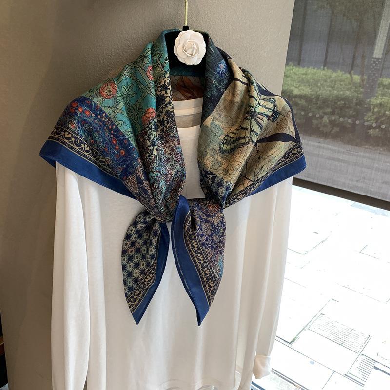 Herringbone pattern double-sided square scarf temperament sense outer fit elegant female versatile flow silk scarf breathable scarf square scarf