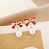 Trendy Black Red Bow Knot Drop Earrings for Women Enamel Oil Metal Imitation Pearl Dangle Earrings Wedding Party Sweet Jewelry