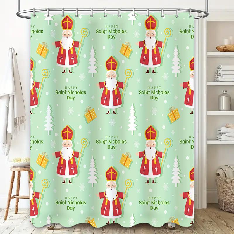 Decorative Shower Curtain Christmas Gift Present Happy Saint Nicholas Day Gift Set for Bathroom