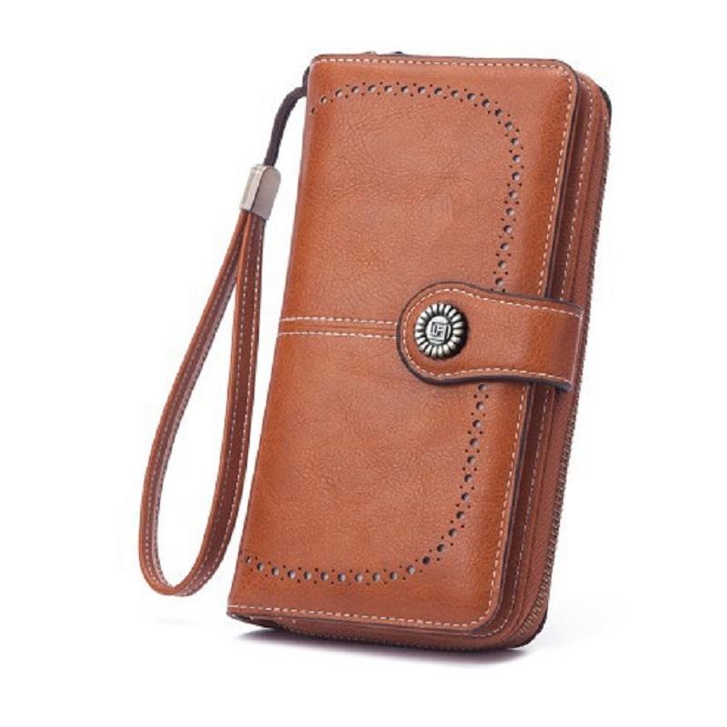 

Long Purse Women Retro Oil Wax Wallet European Style Large Capacity Card Holder Phone Bag for Woman Commuter Handbag