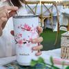 Layer Stainless Steel Insulated Cherry Blossom Thermos Cup Coffee Tumbler Vacuum Flask Water Bottle