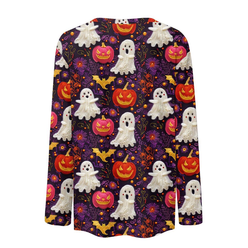 Langarmshirts Für Damen Niedliche Halloween-Print Grafik-T-Shirts Blusen Lässig Große Größen Basis-Oberteile Pullover