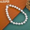 925 Sterling Silver 8mm Side Chain Simple Beaded Bracelet Gift Jewelry
