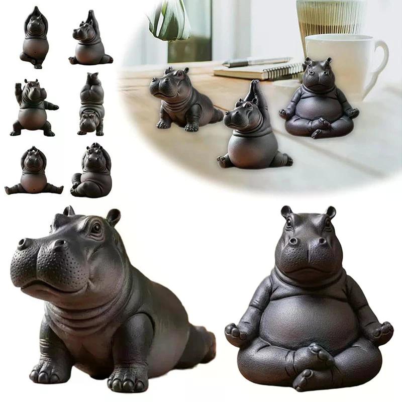 Handcrafted Yoga Master Hippo Statue Resin Hippopotamus Figurine Hippo Figurine Yoga Statue Meditation Hippopotamus For Home
