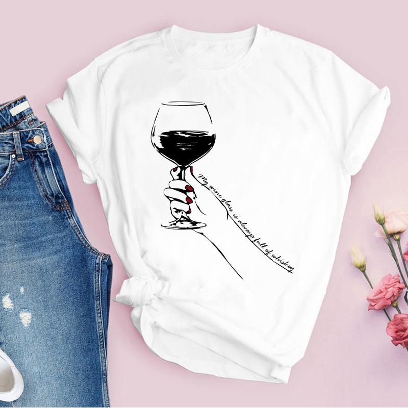 Women Tshirt Cartoon Clothing Cheers Red Wine 90S T Shirt Ladies Graphic Print Tee Tops 90S Short Sleeve Female T-Shirt Clothing