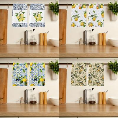 Blue Lemon Kitchen Towel - Watercolor Sunflower & Blue Porcelain Dishwashing Towel for Home and Bathroom Decor