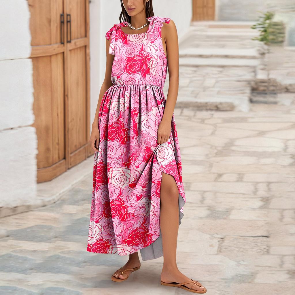 Women's Summer Fashion Tank Dress A-Line Sleeveless Casual Floral/Solid Pocket Dress