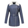 Womens Faux Leather Long Sleeve Jacket With Belted Waist Warm Lined Winter Coat