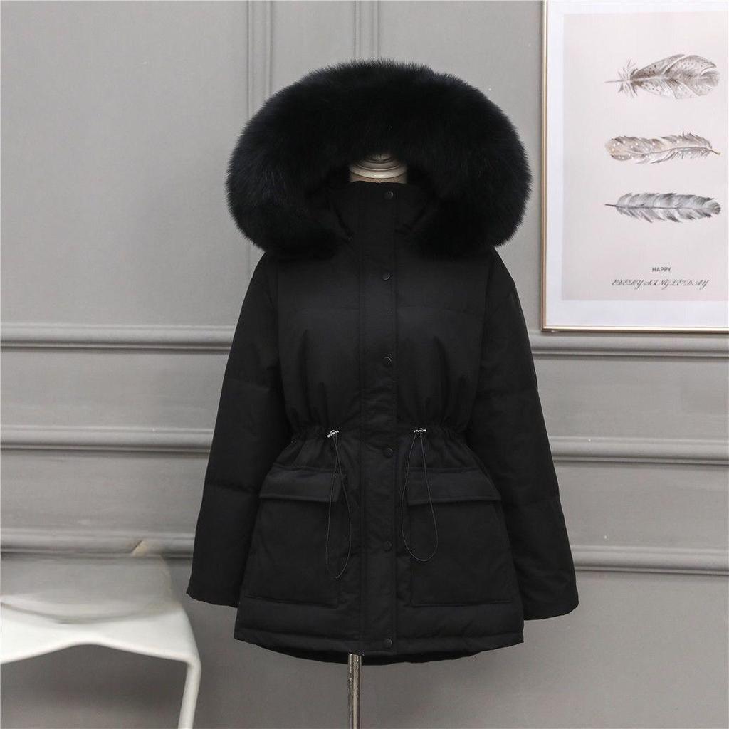 Damen wattierte Jacke Kunstpelzkragen Kapuze Parkas Koreanische Große Größe Baumwolle Jaqueta Taillenzug Midi Länge Jacken