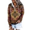 European American Autumn Winter Women New Style Ethnic Tribal Hooded Fleece Sweatshirt Printed Half Zip Jacket Top