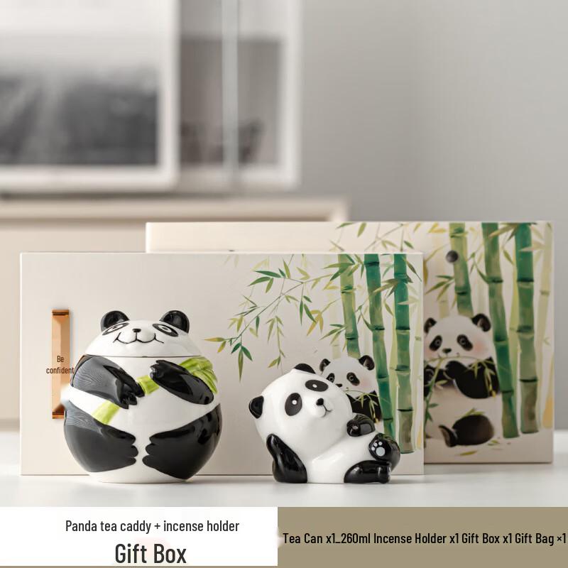 Panda Tea Caddy & Incense Holder Gift Set Tea Caddy + Incense Holder Gift Box