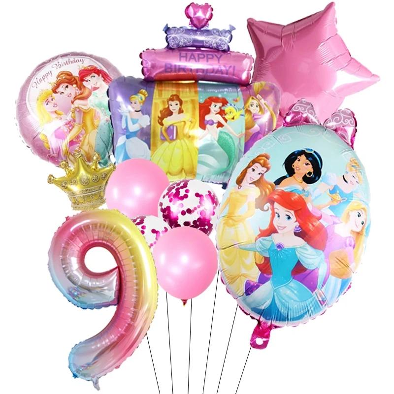 Princess Cinderella Belle Mermaid Balloons 32Inch Number Birthday Party Decoration Princess Helium Balloon Set Girls Baby Shower