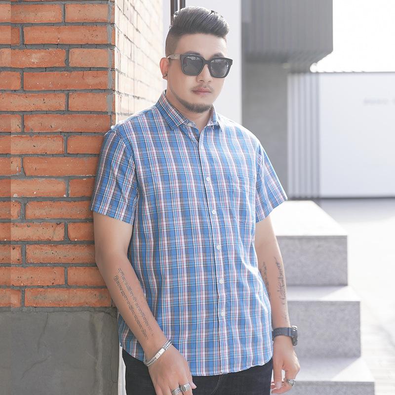 İş Gömleği Erkek Ekose Kısa Kollu Gömlek İş Rahat Gevşek Büyük Beden Kısa Kollu Gömlek