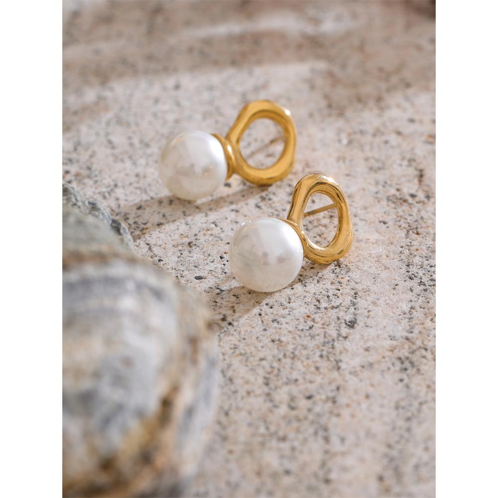Eetit Korean Elegance Stainless Steel Simulated Pearls Geometric Stud Earrings for Women Korean Style Chic Daily Wear Jewelry