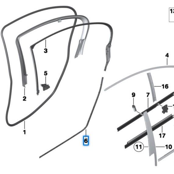 BMW 5 Series F18 Rear Door Lower Seal Strip
