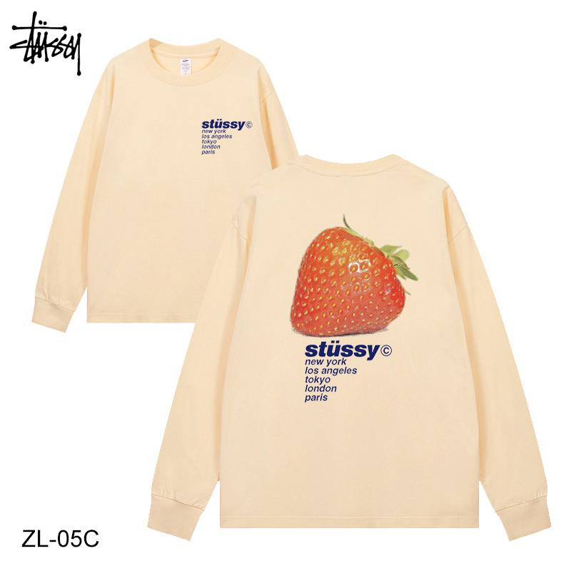 

Stussy 2024 весна и осень новая высококачественная хлопковая футболка Stussy с длинными рукавами и принтом клубники для мужчин и женщин