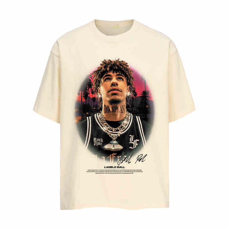 

2024 Рок План Звезда Трехшаровый Мяч Американская Футболка с Коротким Рукавом Чистый Хлопок Свободная Сделать Старым Баскетбольная Одежда Кинематика Мужская 4XL