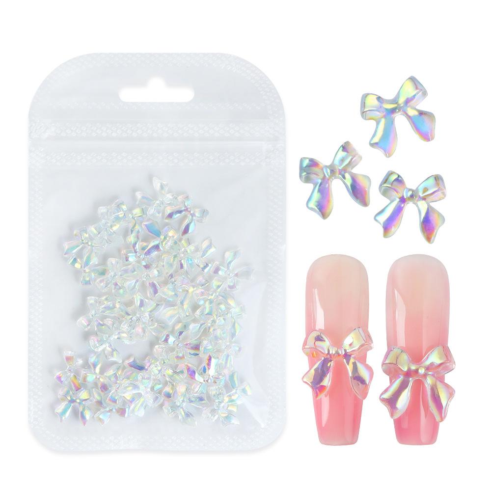 30PCS/Pack Aurora Resin Bow Nail Accessories Ice Transparent Stereoscopic Resin Nail Colorful Diamond Decoration