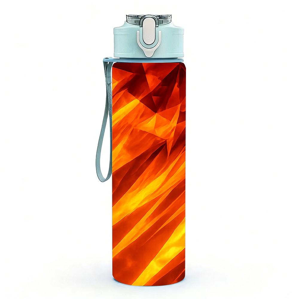 1PC Bright Red Orange Flame Fire Texture Print 750ml Color Plastic Sports Water Bottle Leakproof Flip Straw Lid Suitable for Sports Office Home Use