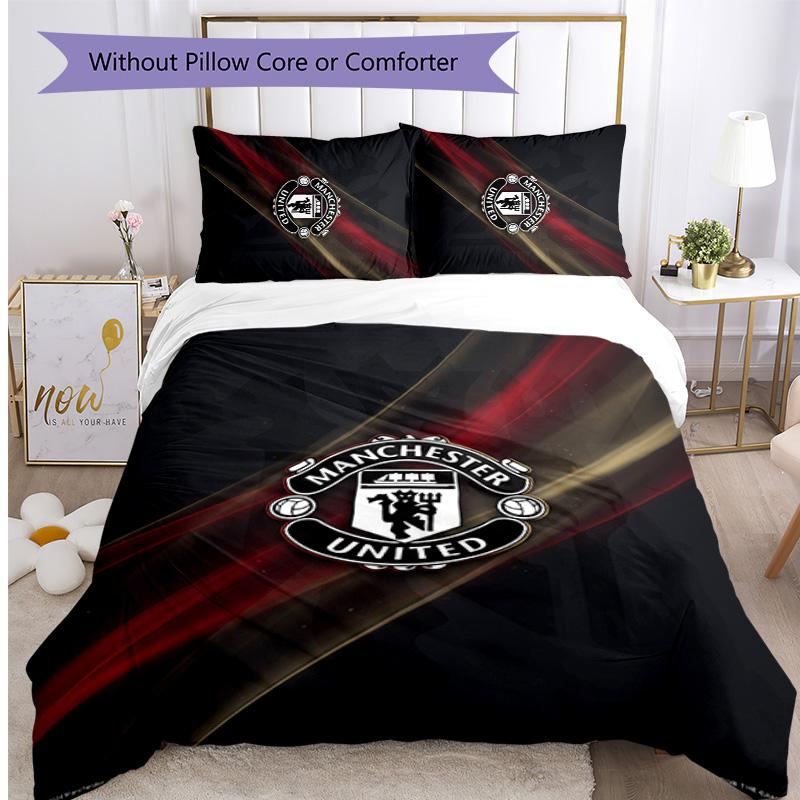 Set Lenzuola Manchester United FC Stampato 3 Pezzi Copripiumino Traspirante con Federe Biancheria da Letto Decorativa per Camera da Letto Casa