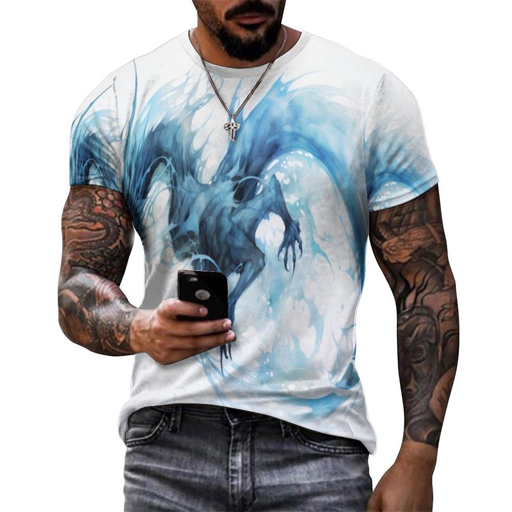 Men 3D Graffiti Evil Dragon Pattern T-Shirt Casual Cool Micro Stretch Breathable T Shirt Outdoor New Summer Men's Clothing