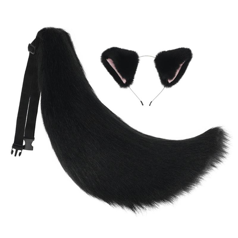 Пушистый Лисий Хвост Лисьи Уши Ободок для Волос Обруч Длинный Лисий Хвост Лисьи Уши Ободок Искусственный Мех Лисий Хвост Набор Лисий Хвост и Уши Набор