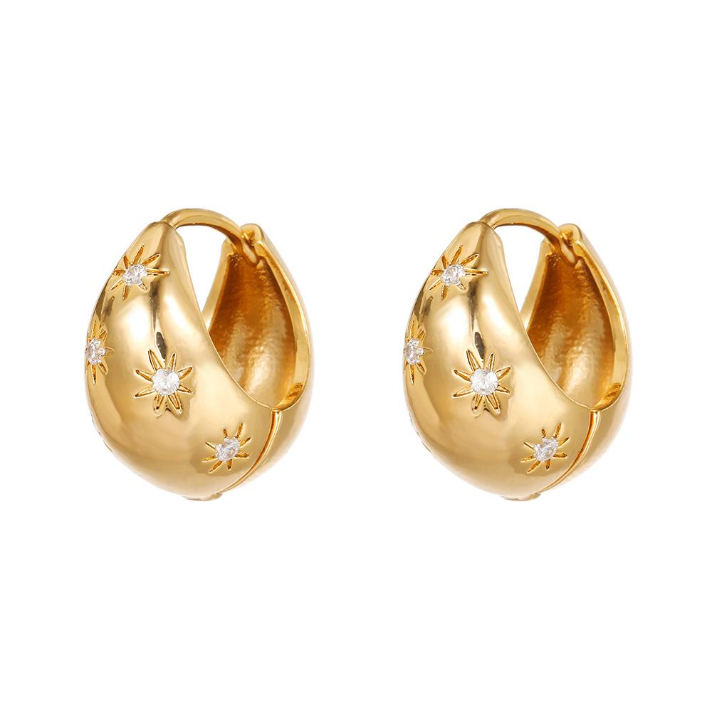 

French Cold Wind Earrings, Circle Zircon Water Drop Stud Earrings, Versatile Temperament, Fashionable And Simple Earrings золотой