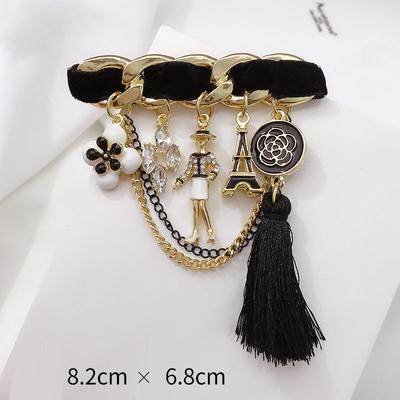 Vintage Design Camellia Brooches Crystal Bow Flower Pearl Number 5 Pin Buckle Brooch Jewelry