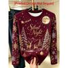 Women's elegant long sleeves, Christmas starry sky, elk and snowflake print, round neck bottoming shirt, perfect for daily commuting