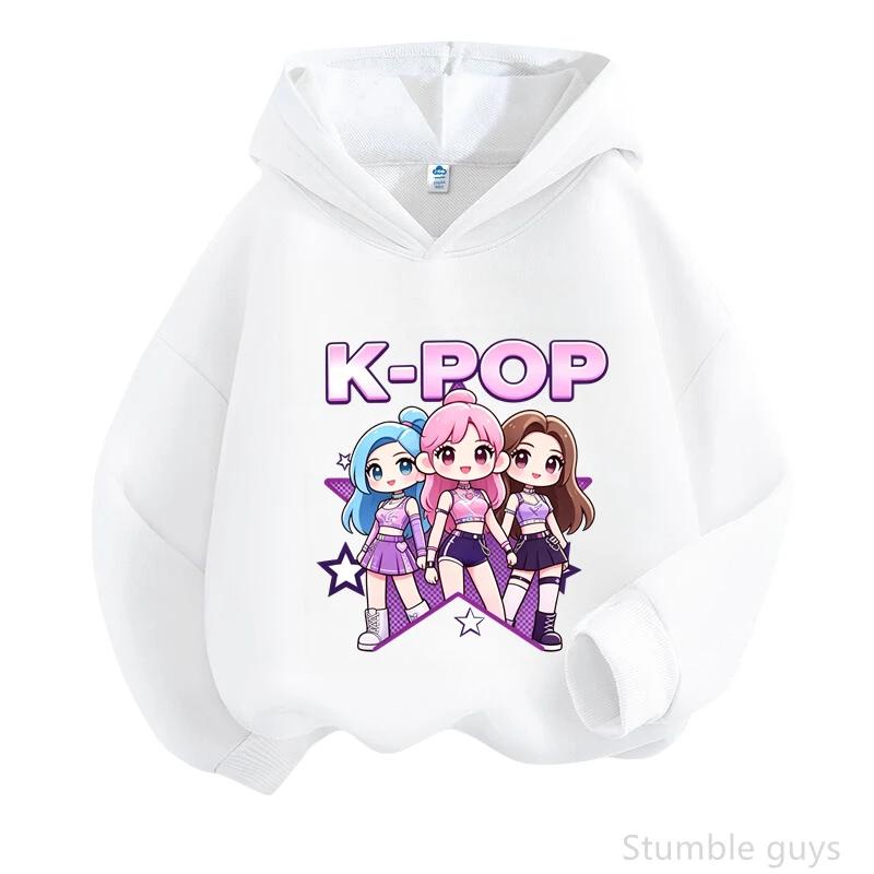 Fresh Style Kpop Anime Hoodie Children Spring Autumn Long Sleeve Hooded Sweatshirt Cute Print Casual Streetwear Outfit