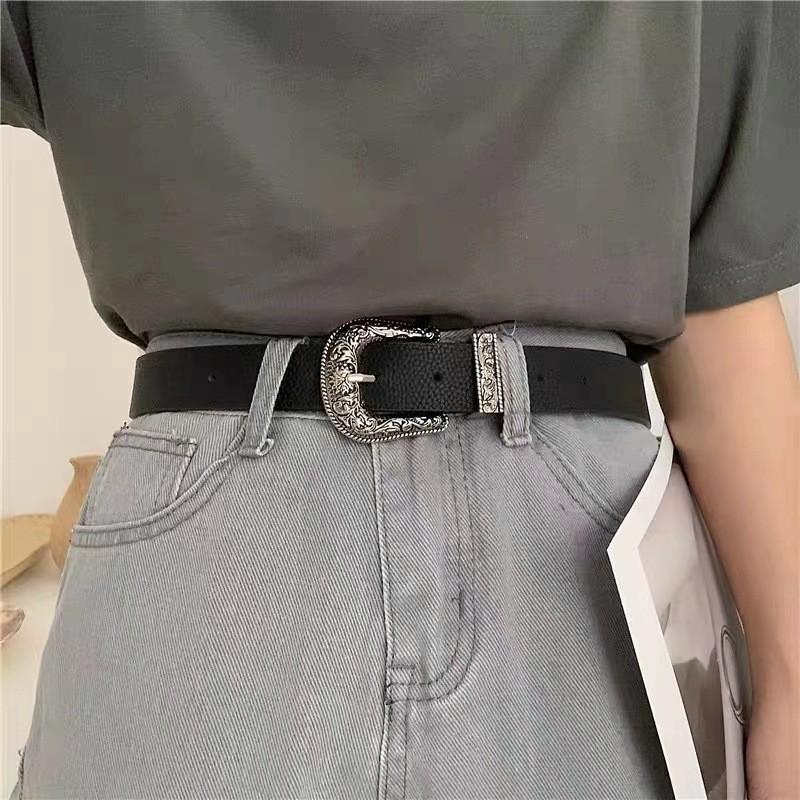 Vintage Engraved Buckle Pinhole Belt Women'S Skirt Decorative Dress Belt