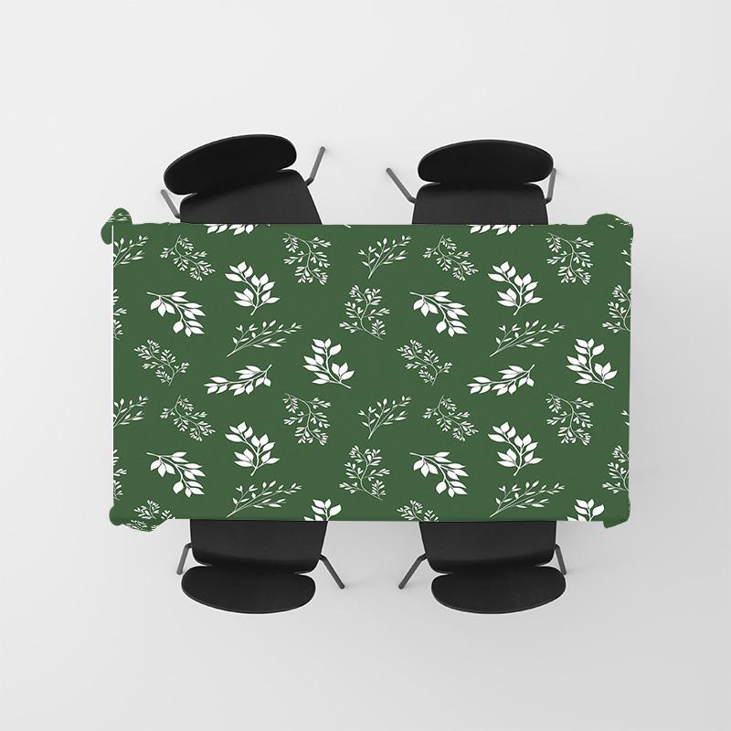 Modern Floral Tablecloth Green White Leaves Rectangular Dining Room Decor Home Decoration Kitchen Use Soft Fabric Non Slip Water