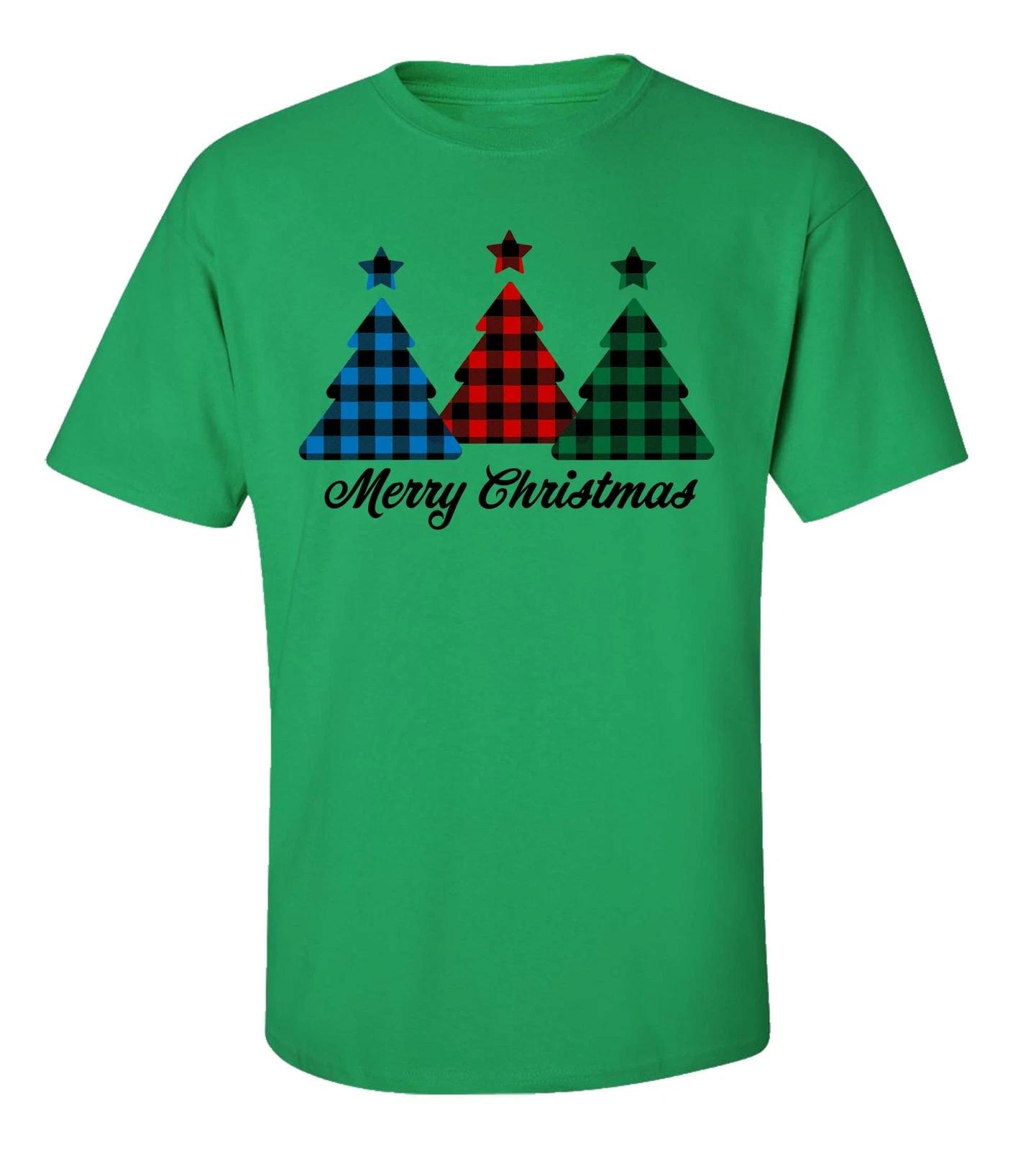 Merry Christmas Buffalo Plaid Trees Short Sleeve T-Shirt XL