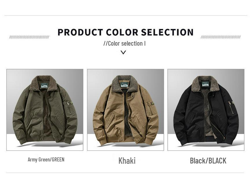 Men's Cross-Border Lambswool-Lined Cotton Jacket - Autumn/Winter Casual Flight Suit with Velvet Lapel
