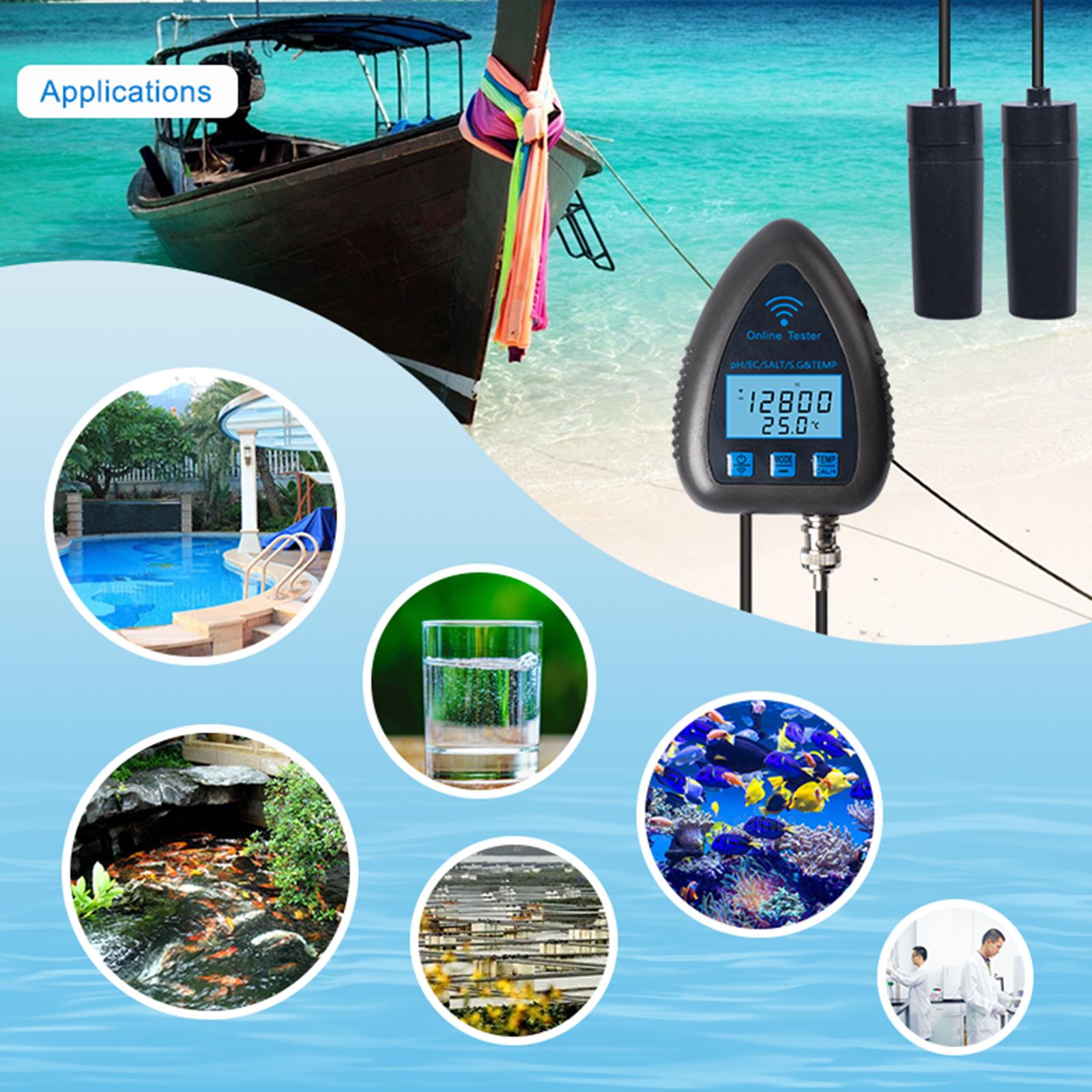 

9953W Bluetooth Wifi Digital Water Quality Tester Mini 5 in 1 Water Analyzer PH EC SALT S.G Temperature APP