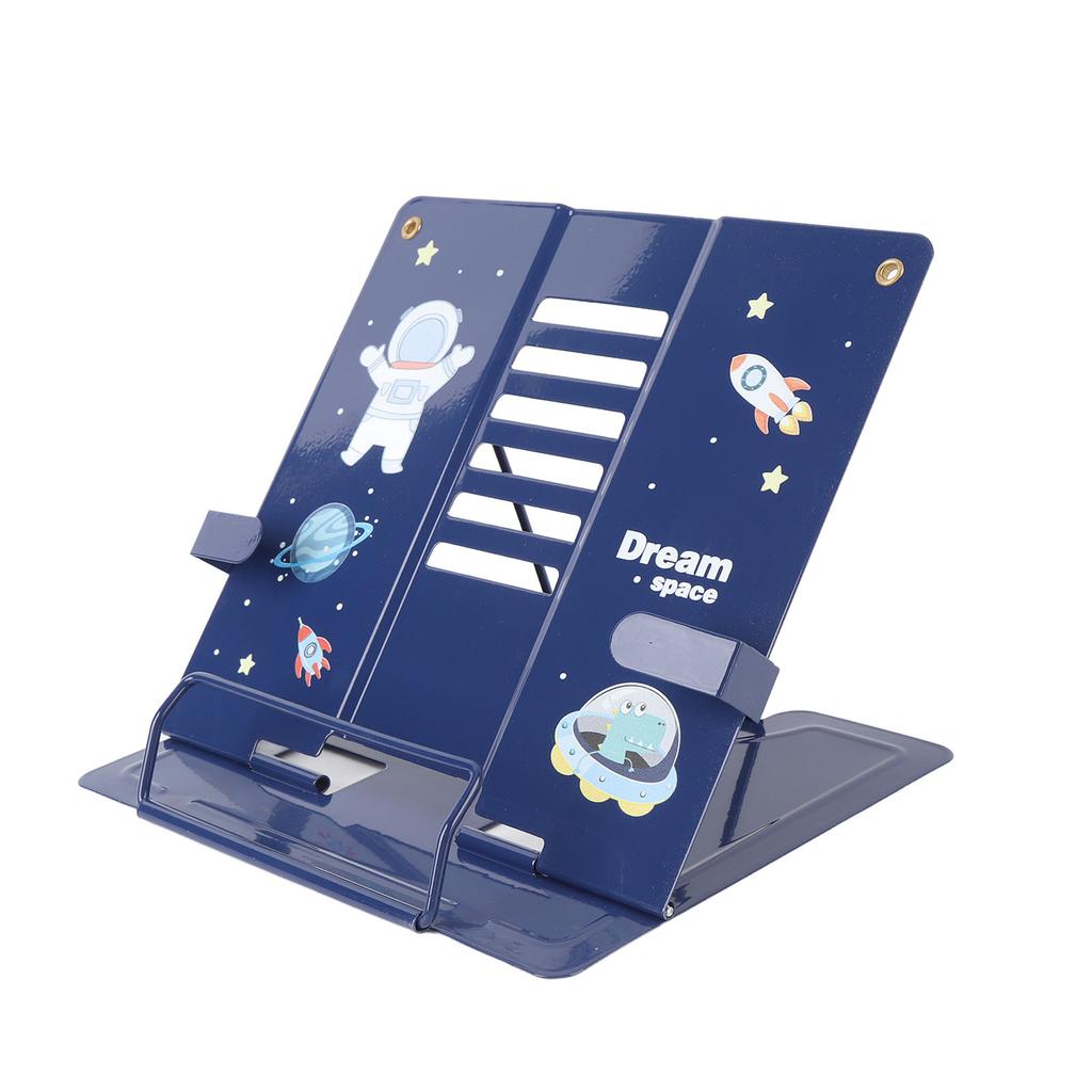 Book Holder Desk Reading Display Stand Stable Metal Steel Plate Adjustable for Tablets Phones Astronaut Pattern Blue
