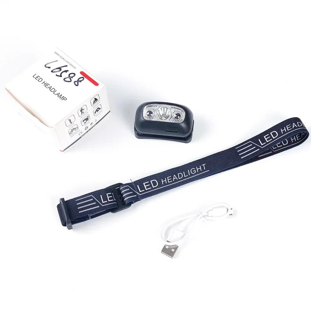 Led Head-Mounted Strong Light Fishing Induction Headlamps Mini LED Charging Headlight Camping Flashlight Portable Torch Lamp