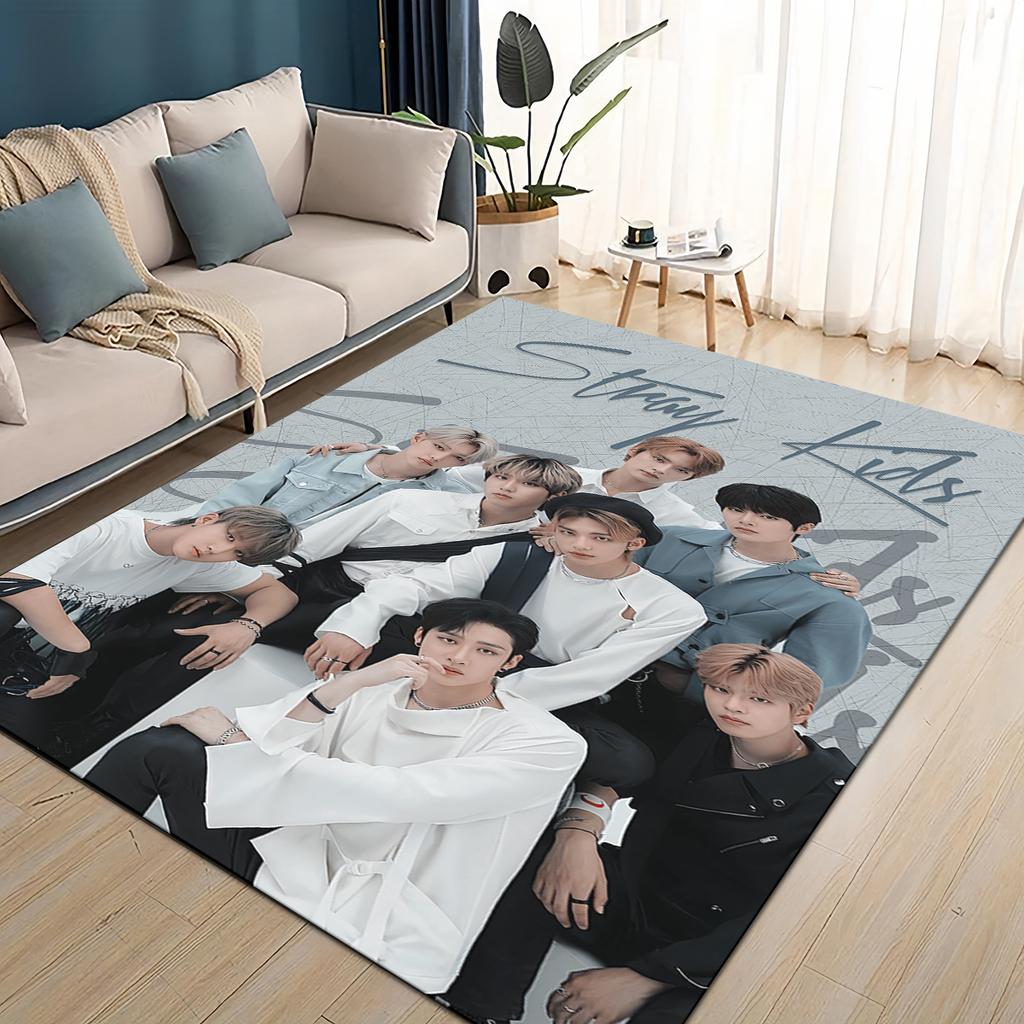 SKZ Kpop Stray Kids Star Cartoon 3D Carpet Rug for Living Room Bedroom Home Sofa Decoration,Kids Play Non-slip Floor Mat